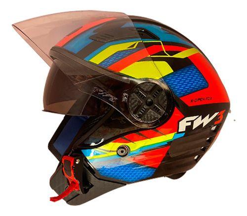 Capacete fw3 x open up fox laranja com amarelo e azul 58 - Fw3